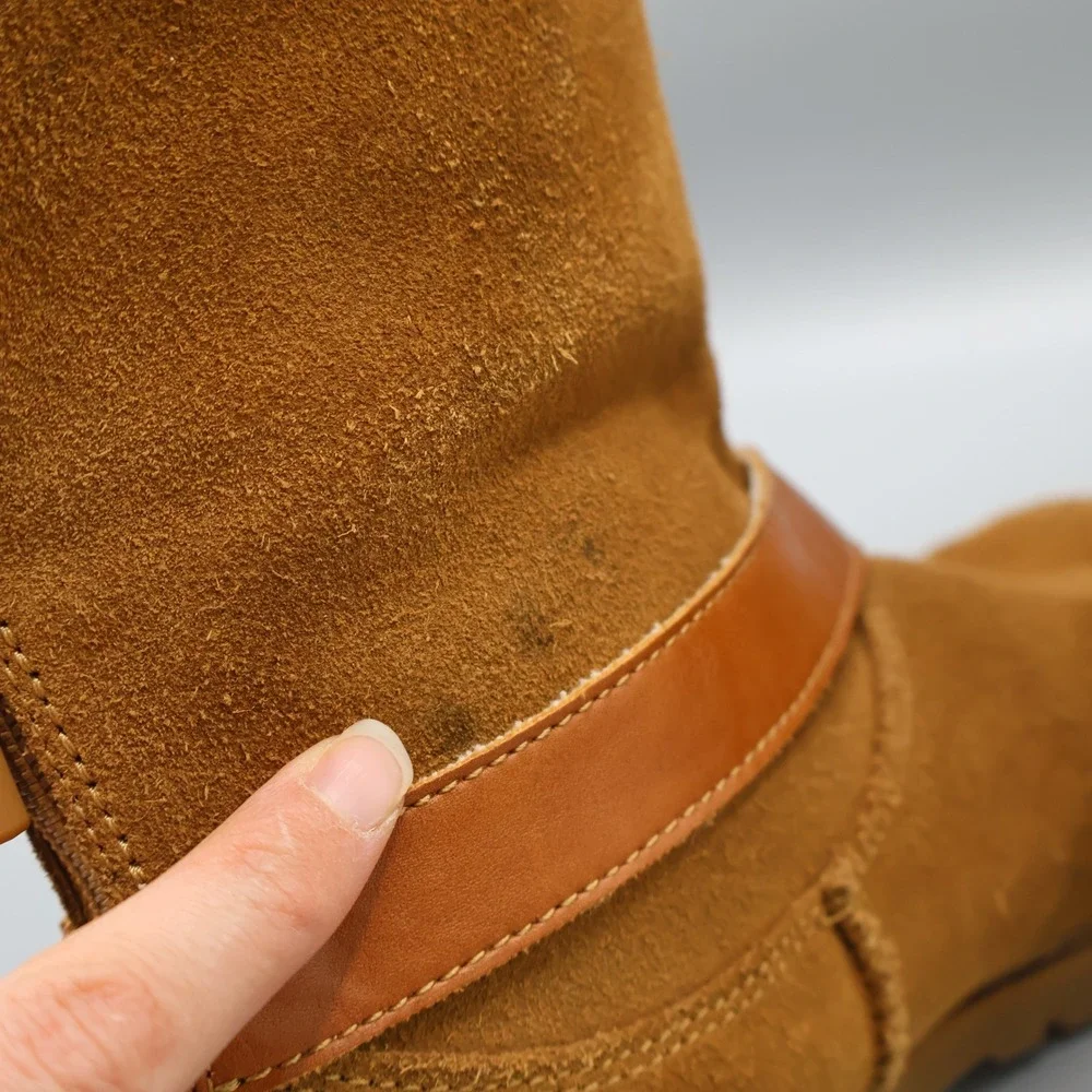 UGG Nessa Shearling Chestnut Suede Boots‎ Kids Size 1 Buckle Zip Warm Boho